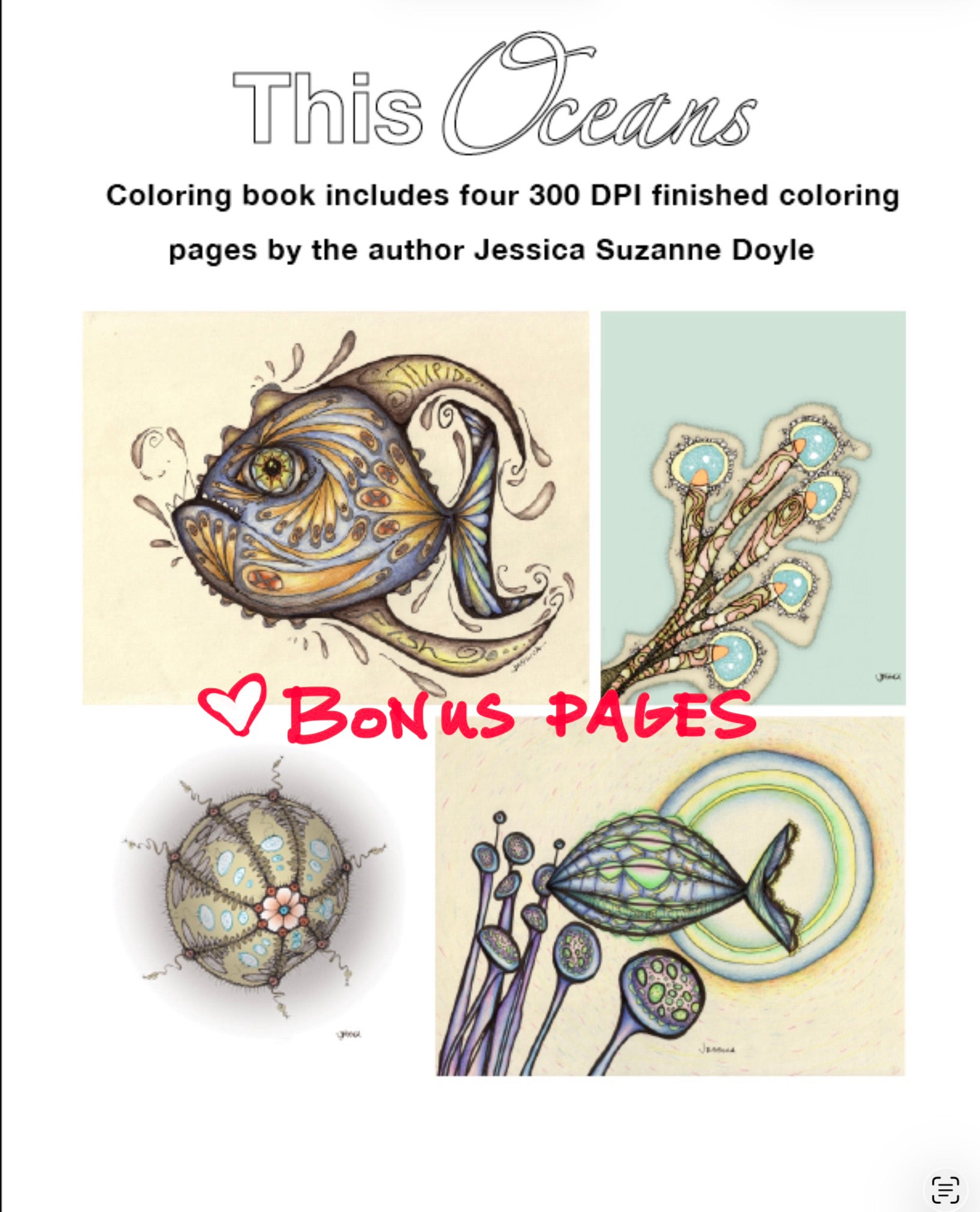 BONUS Pages, Color Oceans Ebook, PDF Coloring Pages, Digital Download